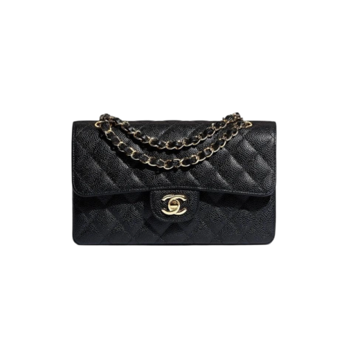 CHANEL SMALL CLASSIC HANDBAG Grained Calfskin & Gold Metal