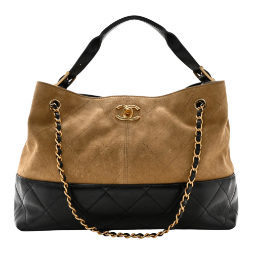 CHANEL 25A Suede Shopping Bag Brown & Black