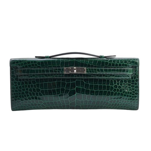 Hermès Emerald Shiny Niloticus Crocodile Kelly Cut Palladium Hardware